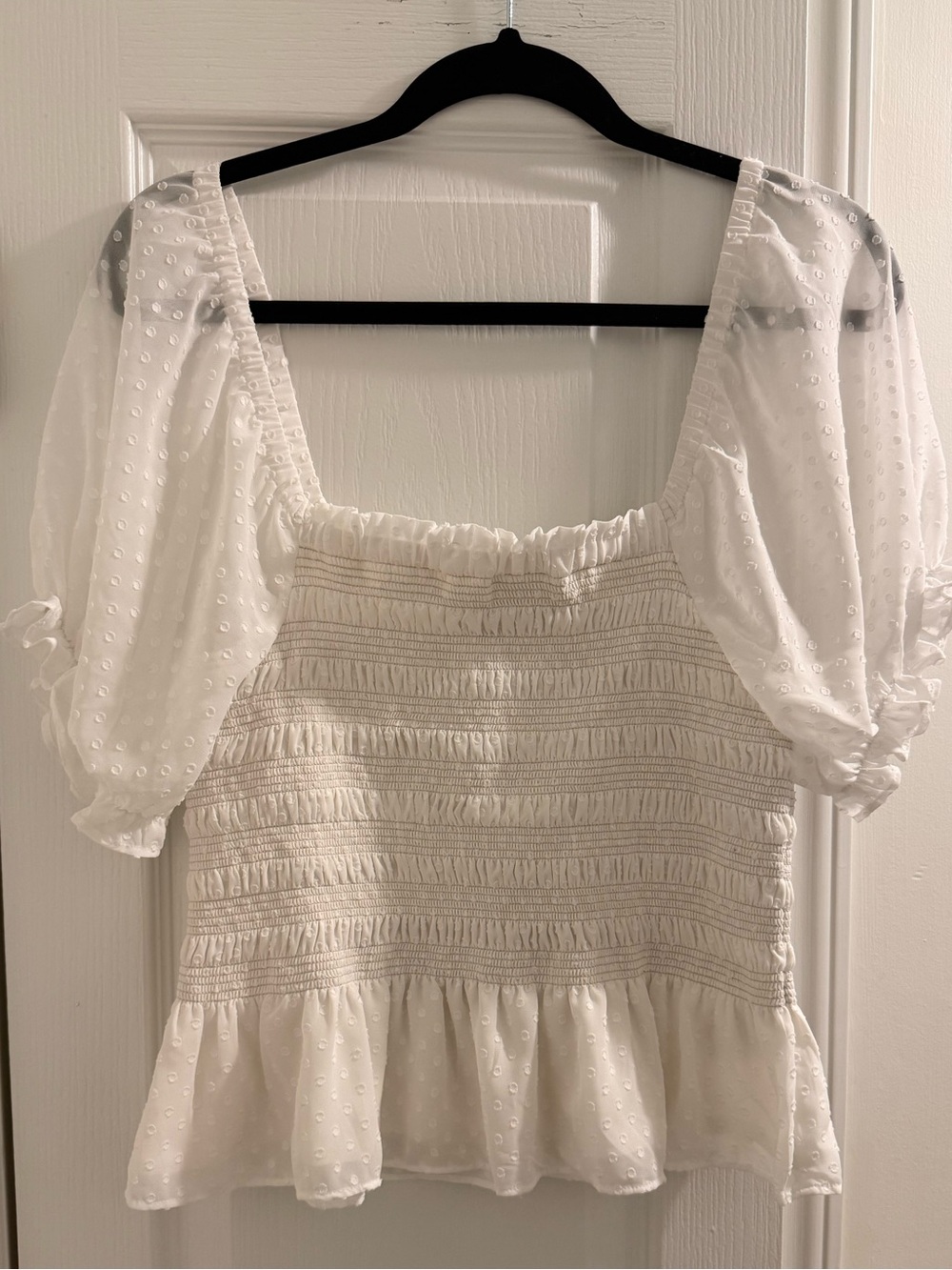 Express Smocked Puff-Sleeve Peplum Top